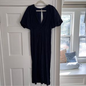 ASOS EDITION plunge puff sleeve midi dress in micro pleat